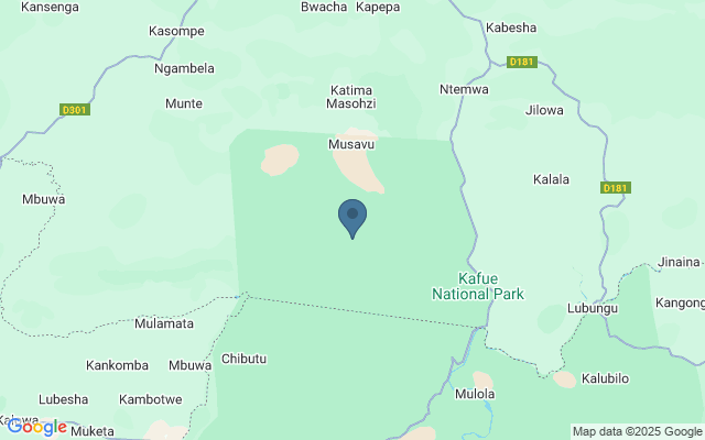 Kaart met locatie Kafue National Park